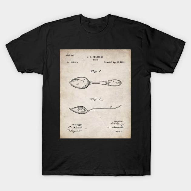 Kitchen Spoon Patent - Cook Chef Farmhouse Decor Art - Antique T-Shirt by patentpress